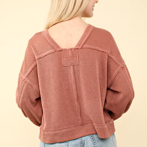 A13 🌟 Two Tone Otto Ribbed Oversized Soft Comfy Knit Top - CEDARWOOD - Picture 2 of 2